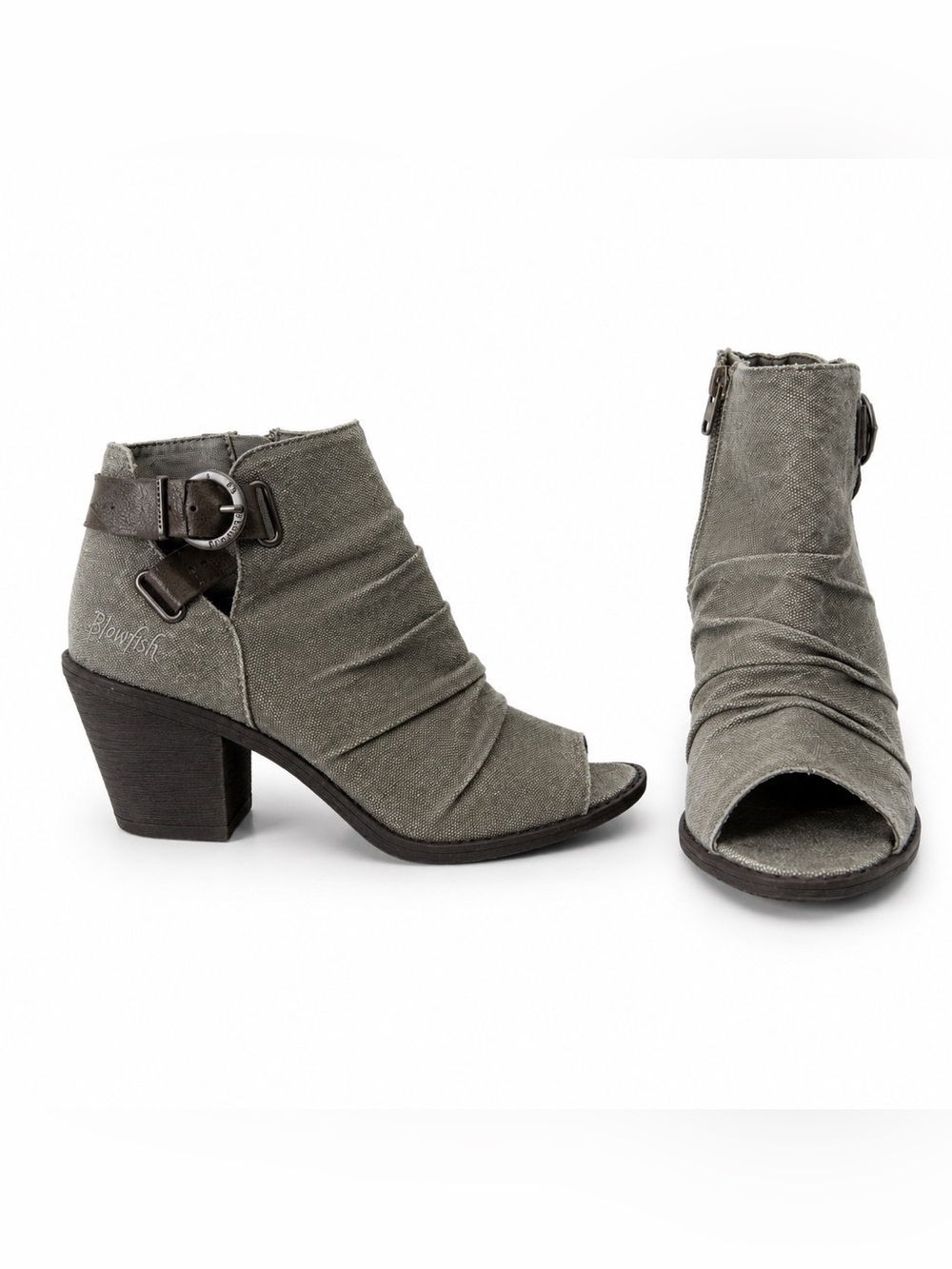Blowfish Malibu Dennie Peep Toe Ankle Booties Canvas Block Heel Sz 8